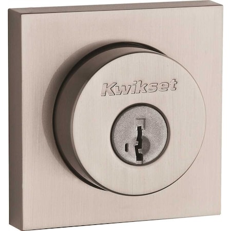 Kwikset 158 Square Contemporary Satin Nickel Single Cylinder Deadbolt Featuring SmartKey Security 158 SQT 15 SMT RCAL RCS